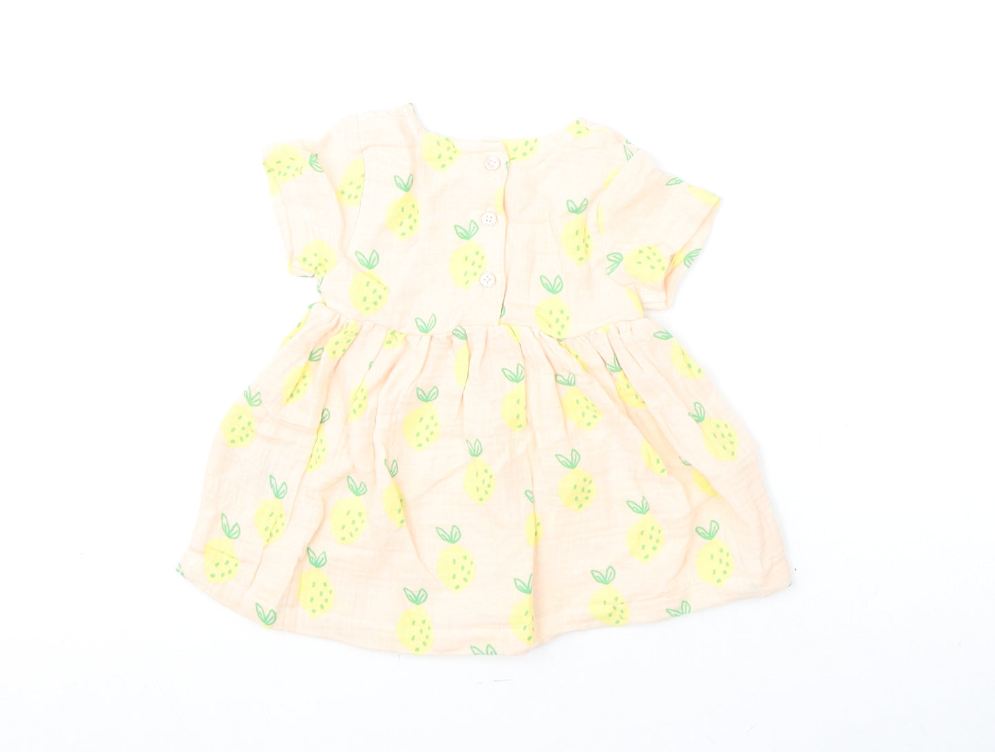 Marks and Spencer Girls Pink Geometric 100% Cotton A-Line Size 3-6 Months Round Neck Button - Lemons