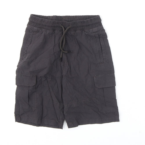 Marks and Spencer Boys Black Cotton Cargo Shorts Size 6-7 Years L6 in Regular Drawstring
