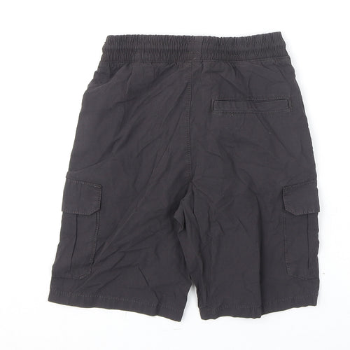 Marks and Spencer Boys Black Cotton Cargo Shorts Size 6-7 Years L6 in Regular Drawstring
