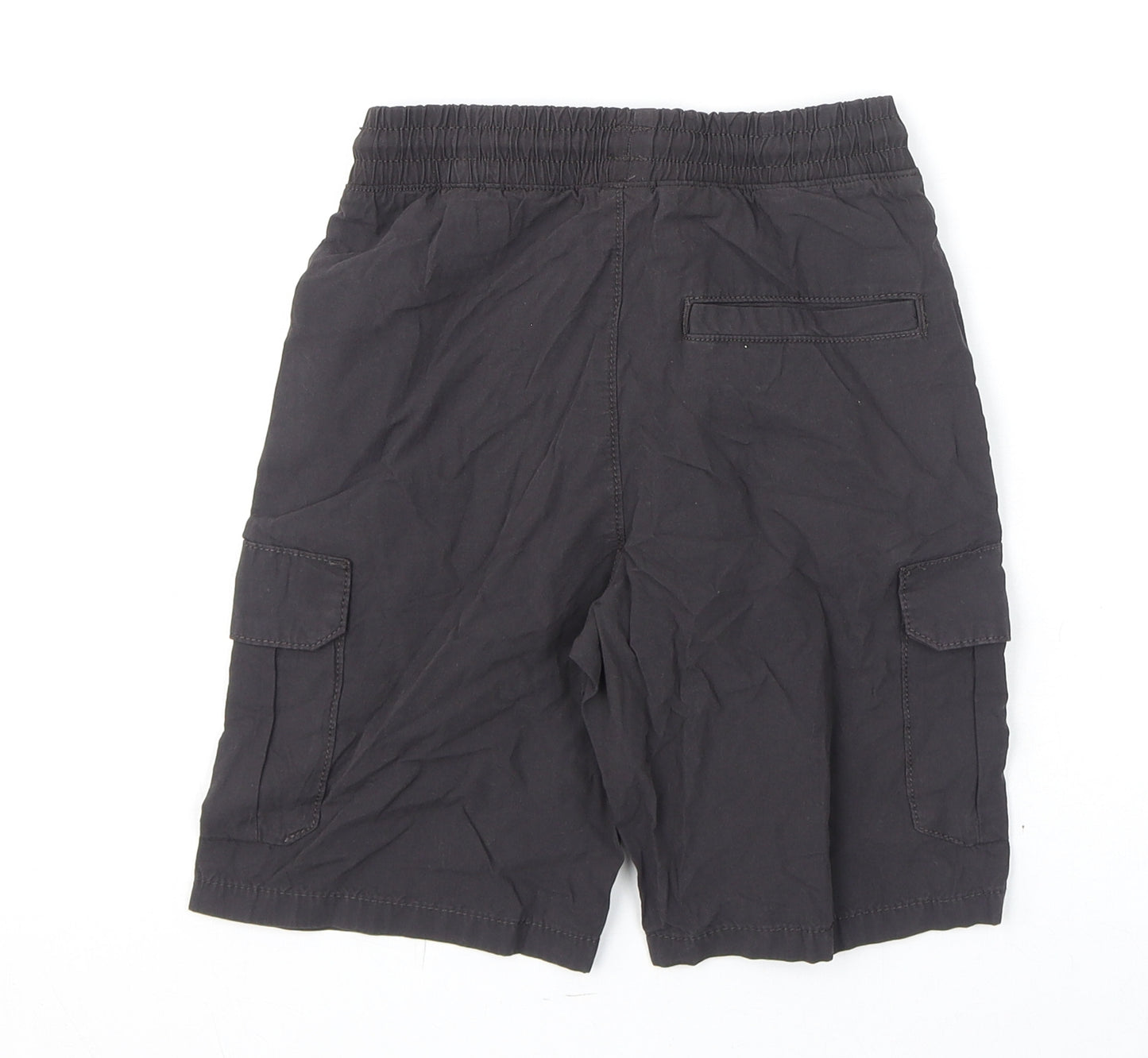 Marks and Spencer Boys Black Cotton Cargo Shorts Size 6-7 Years L6 in Regular Drawstring