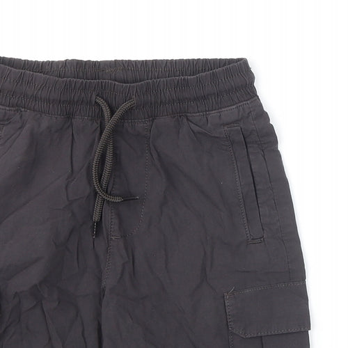 Marks and Spencer Boys Black Cotton Cargo Shorts Size 6-7 Years L6 in Regular Drawstring