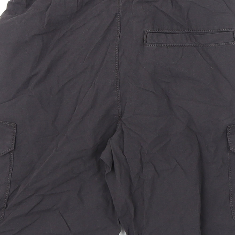Marks and Spencer Boys Black Cotton Cargo Shorts Size 6-7 Years L6 in Regular Drawstring