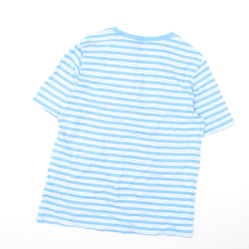 Marks and Spencer Womens Blue Striped Cotton Basic T-Shirt Size 10 Round Neck