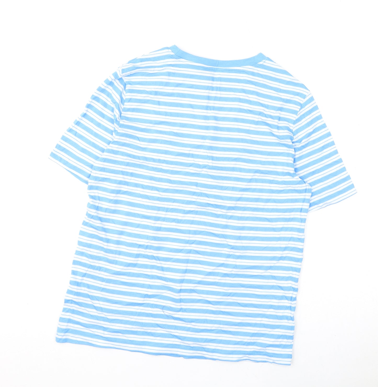 Marks and Spencer Womens Blue Striped Cotton Basic T-Shirt Size 10 Round Neck