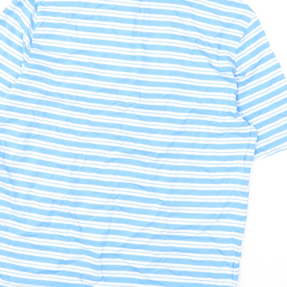 Marks and Spencer Womens Blue Striped Cotton Basic T-Shirt Size 10 Round Neck
