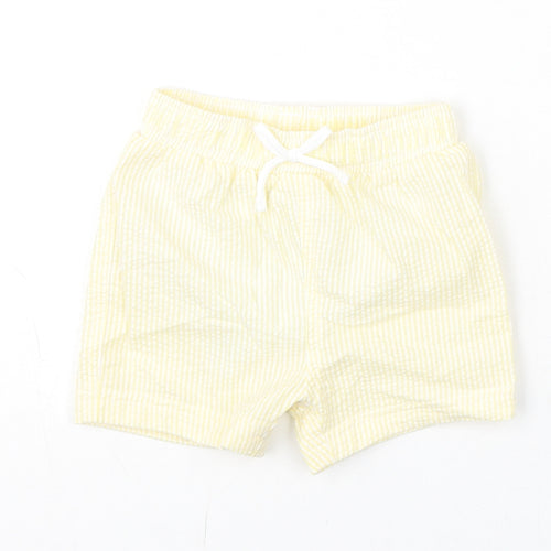 Marks and Spencer Boys Yellow Striped Polyester Cropped Trousers Size 6-9 Months Drawstring - Swim Shorts