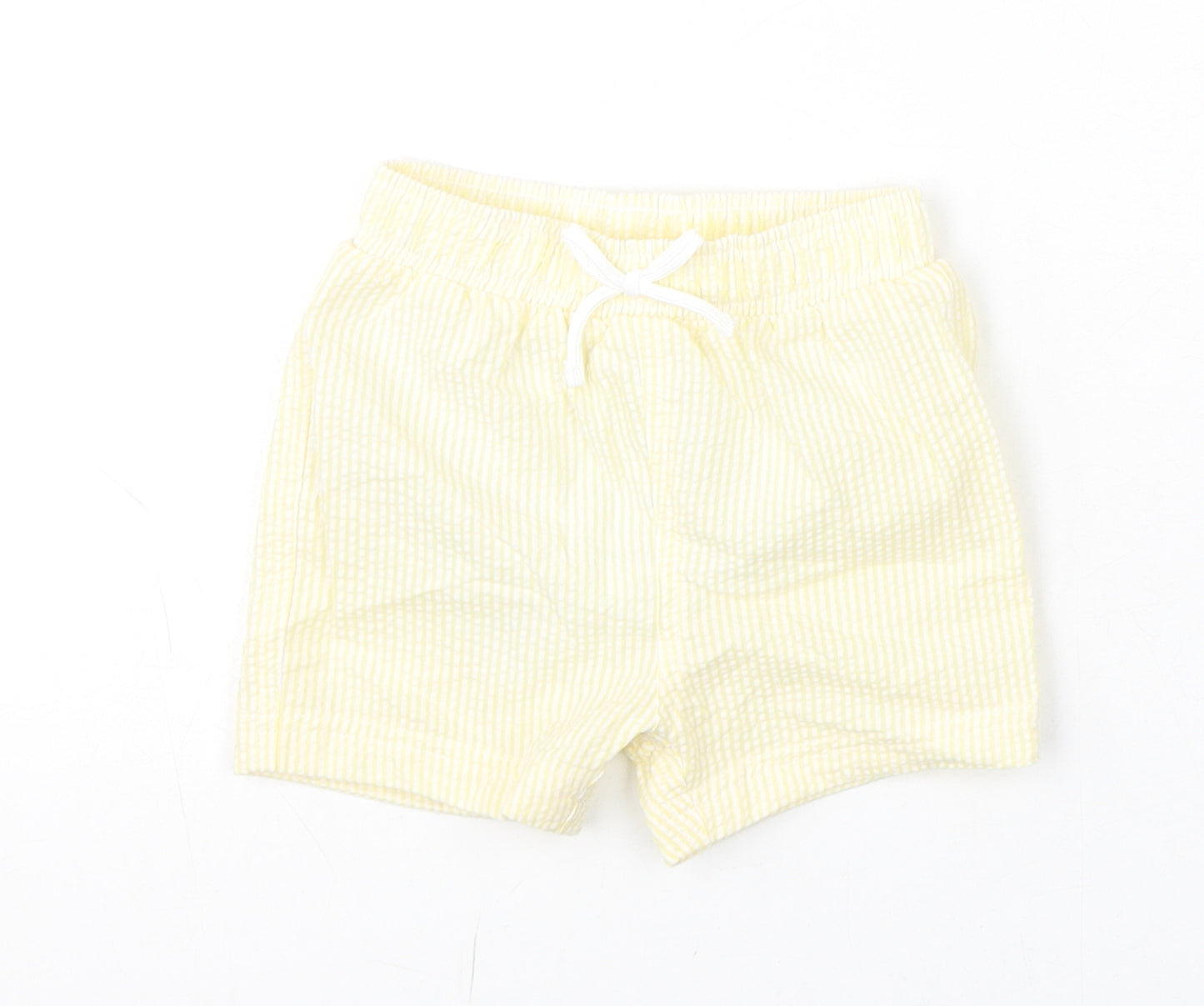 Marks and Spencer Boys Yellow Striped Polyester Cropped Trousers Size 6-9 Months Drawstring - Swim Shorts