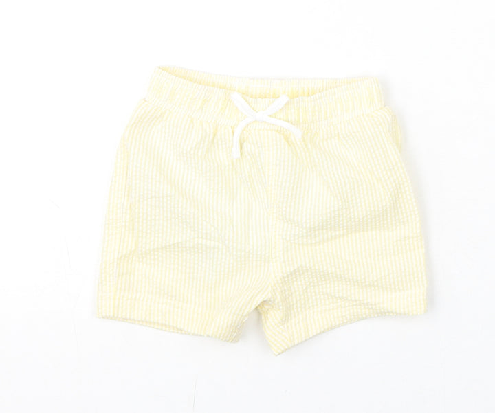 Marks and Spencer Boys Yellow Striped Polyester Cropped Trousers Size 6-9 Months Drawstring - Swim Shorts