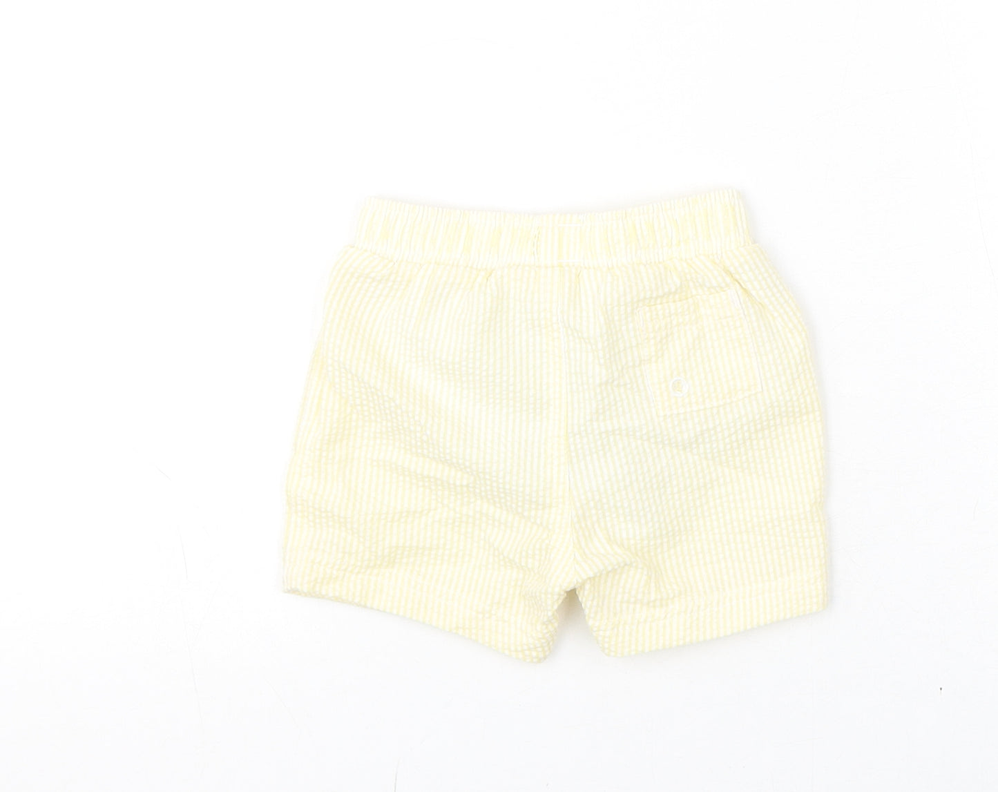 Marks and Spencer Boys Yellow Striped Polyester Cropped Trousers Size 6-9 Months Drawstring - Swim Shorts
