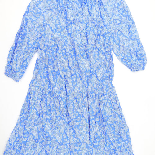 Marks and Spencer Womens Blue Geometric Polyester A-Line Size 20 V-Neck Pullover - Tie Detail