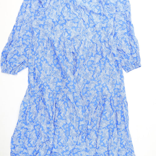 Marks and Spencer Womens Blue Geometric Polyester A-Line Size 20 V-Neck Pullover - Tie Detail