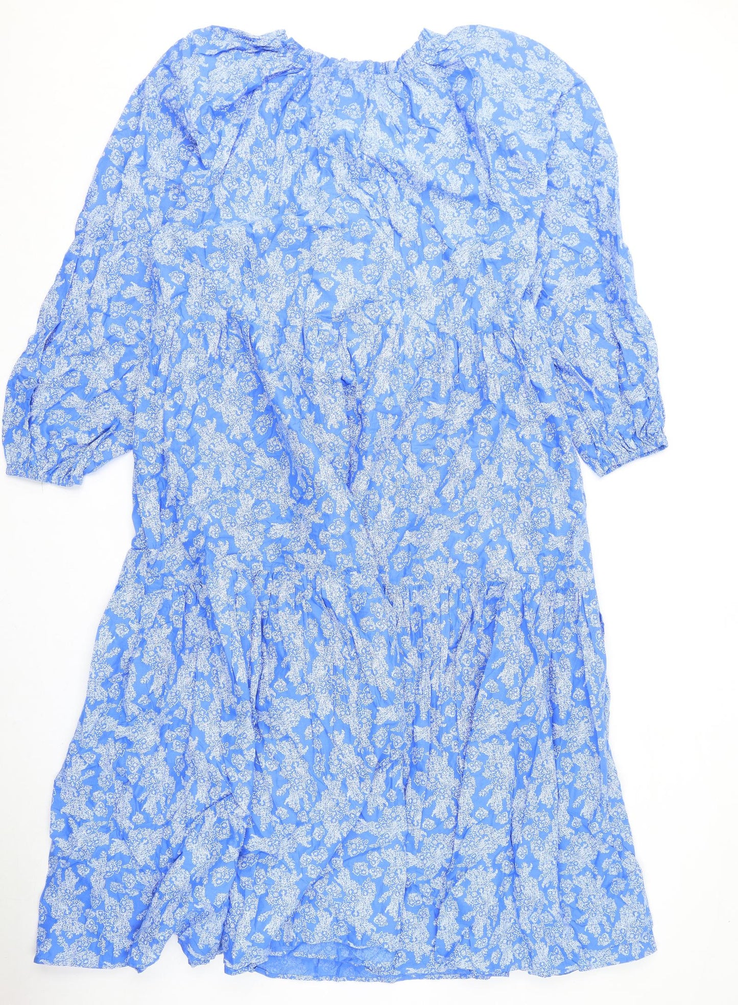 Marks and Spencer Womens Blue Geometric Polyester A-Line Size 20 V-Neck Pullover - Tie Detail