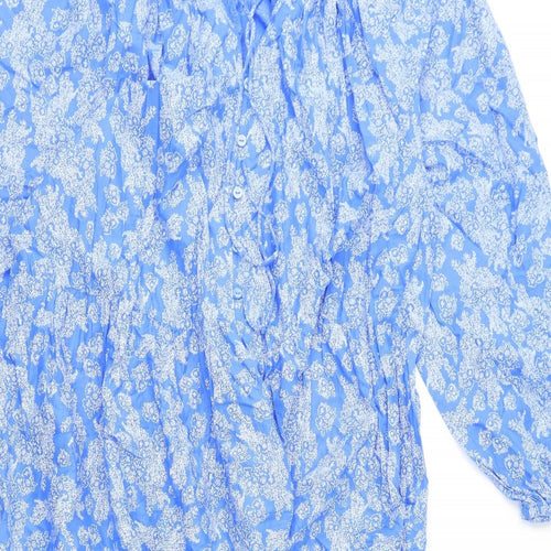 Marks and Spencer Womens Blue Geometric Polyester A-Line Size 20 V-Neck Pullover - Tie Detail