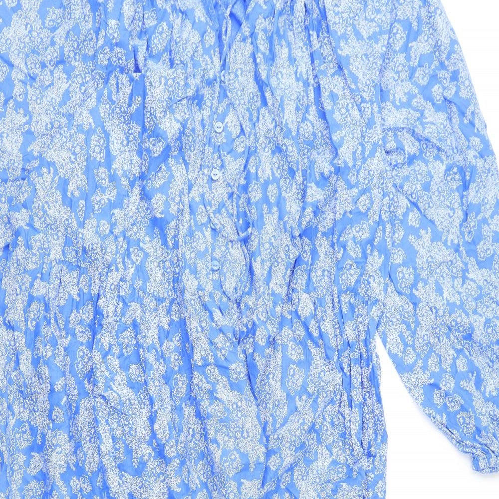 Marks and Spencer Womens Blue Geometric Polyester A-Line Size 20 V-Neck Pullover - Tie Detail