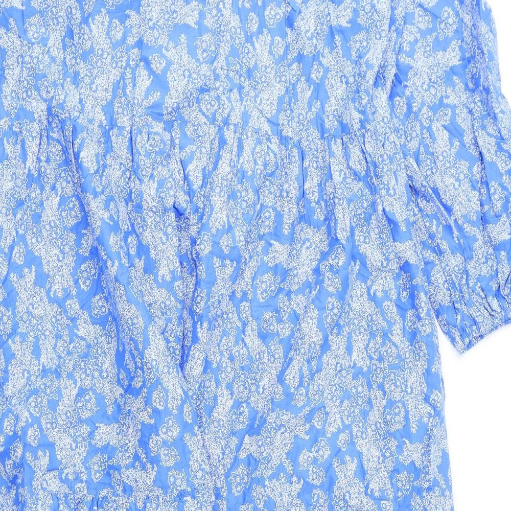 Marks and Spencer Womens Blue Geometric Polyester A-Line Size 20 V-Neck Pullover - Tie Detail