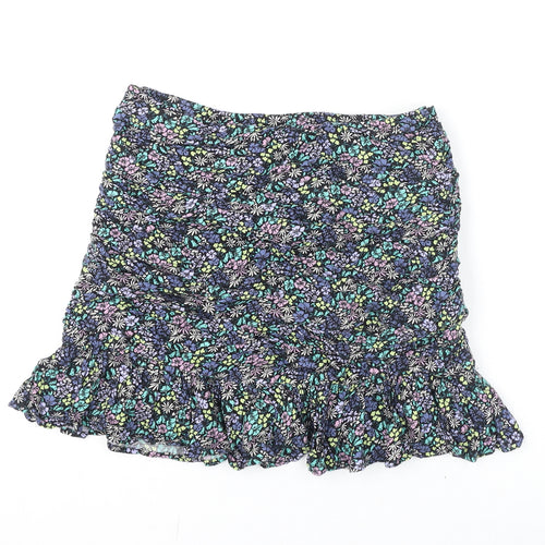Marks and Spencer Girls Multicoloured Floral Viscose A-Line Skirt Size 12-13 Years Regular Zip - Flare Bottom