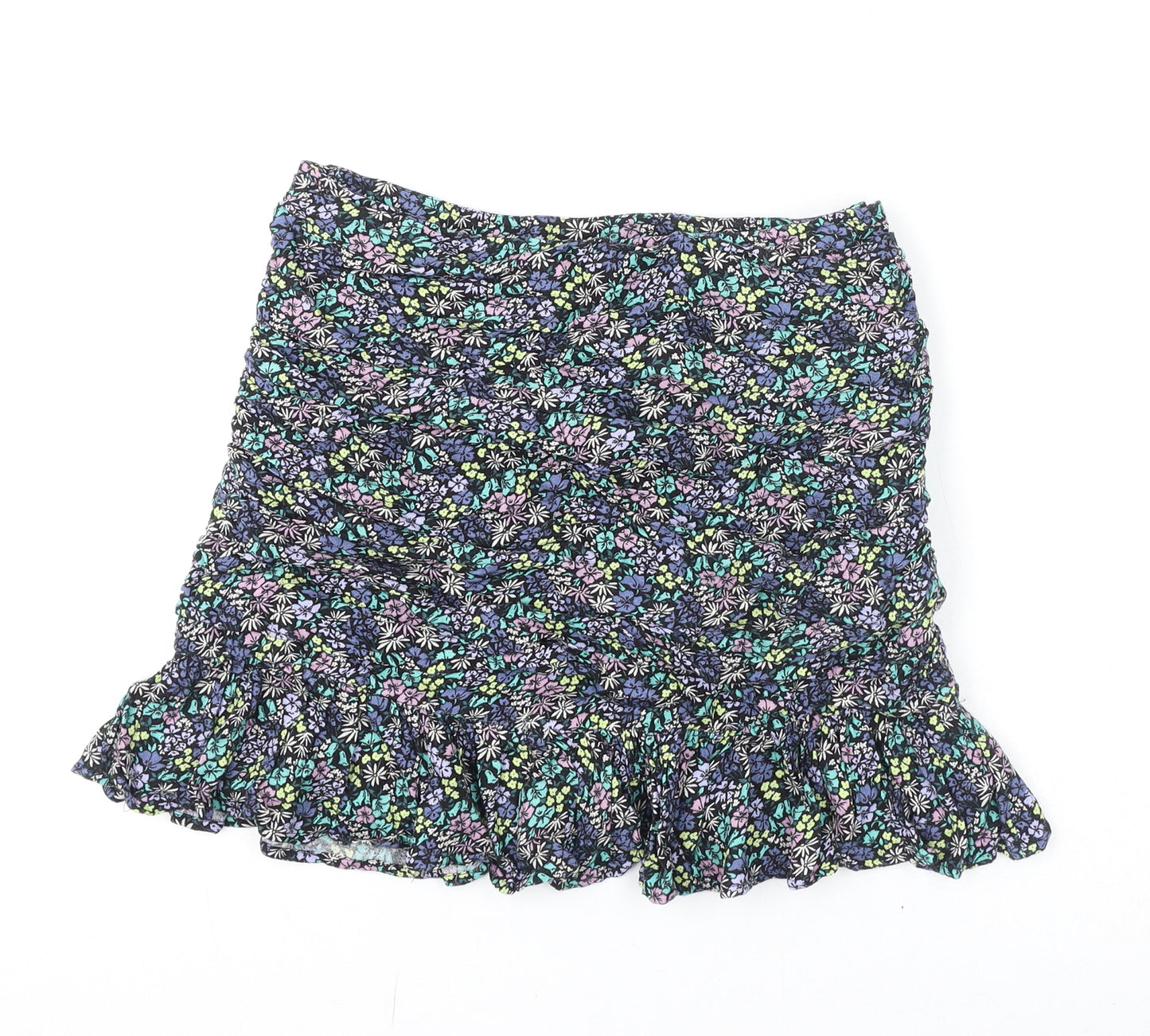 Marks and Spencer Girls Multicoloured Floral Viscose A-Line Skirt Size 12-13 Years Regular Zip - Flare Bottom