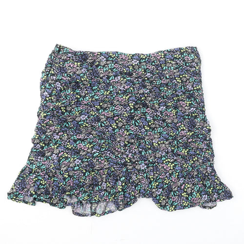 Marks and Spencer Girls Multicoloured Floral Viscose A-Line Skirt Size 12-13 Years Regular Zip - Flare Bottom