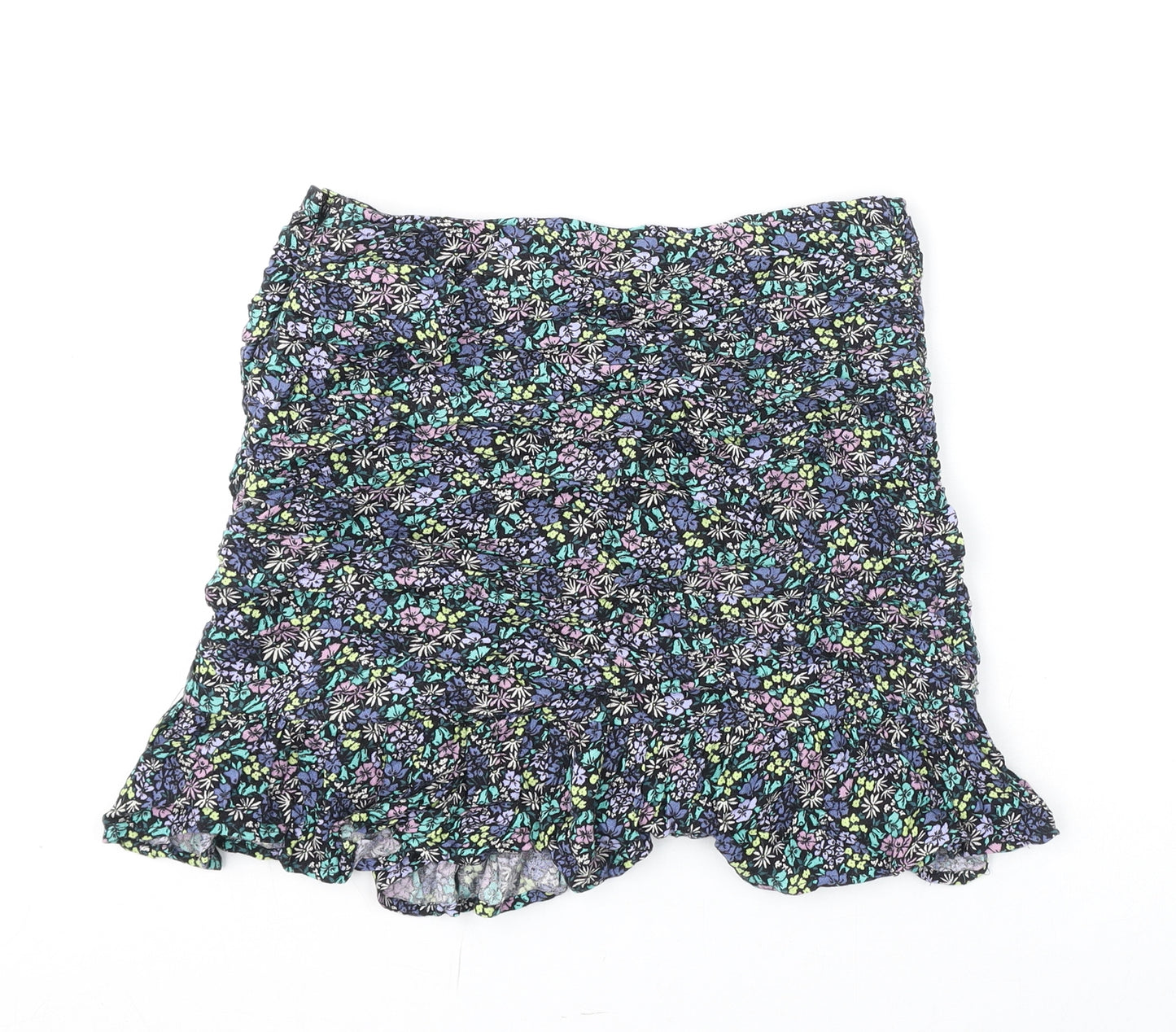 Marks and Spencer Girls Multicoloured Floral Viscose A-Line Skirt Size 12-13 Years Regular Zip - Flare Bottom