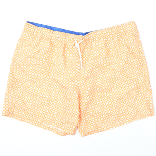 Marks and Spencer Mens Orange Geometric Polyester Bermuda Shorts Size 2XL L6 in Regular Drawstring - Swim Shorts
