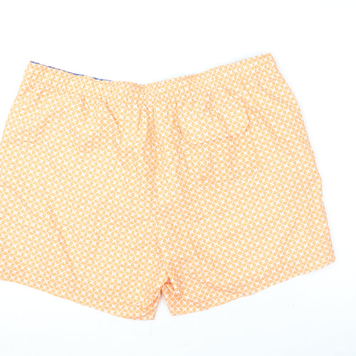 Marks and Spencer Mens Orange Geometric Polyester Bermuda Shorts Size 2XL L6 in Regular Drawstring - Swim Shorts