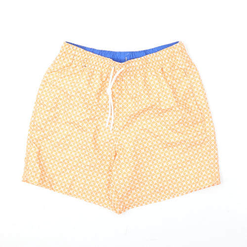 Marks and Spencer Mens Orange Geometric Polyester Bermuda Shorts Size S L6 in Regular Drawstring - Swim Shorts