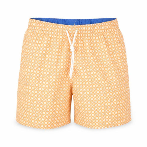 Marks and Spencer Mens Orange Geometric Polyester Bermuda Shorts Size S L6 in Regular Drawstring - Swim Shorts