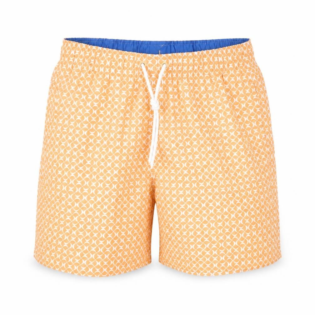 Marks and Spencer Mens Orange Geometric Polyester Bermuda Shorts Size S L6 in Regular Drawstring - Swim Shorts