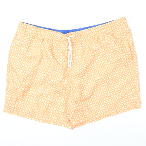 Marks and Spencer Mens Orange Geometric Polyester Bermuda Shorts Size 2XL L6 in Regular Drawstring - Swim Shorts