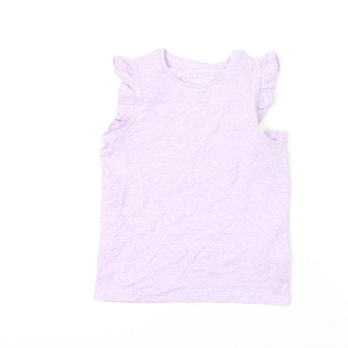 Marks and Spencer Girls Purple Polyester Basic T-Shirt Size 5-6 Years Round Neck Pullover - Ruffled Shoulder