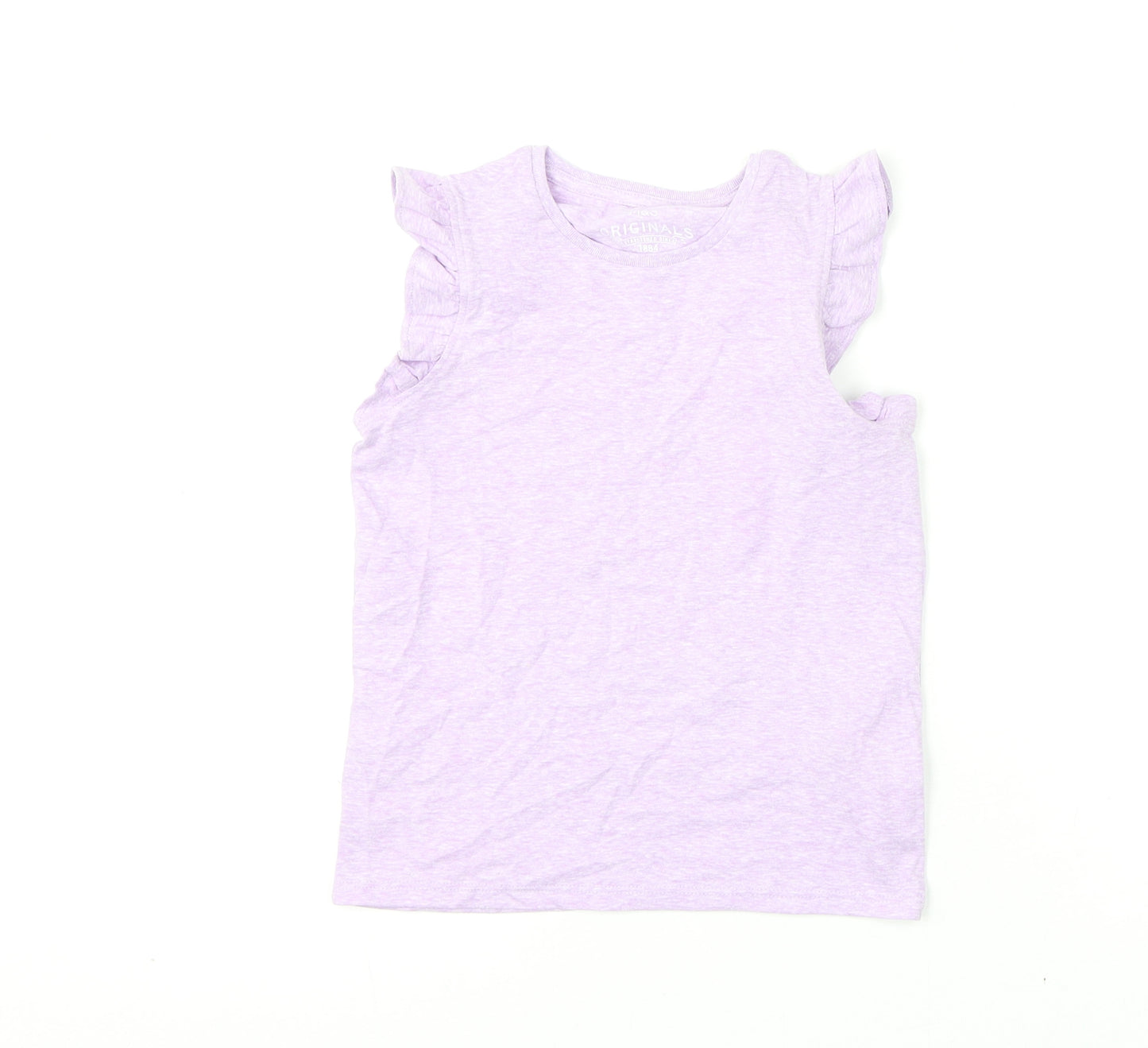 Marks and Spencer Girls Purple Polyester Basic T-Shirt Size 5-6 Years Round Neck Pullover - Ruffled Shoulder