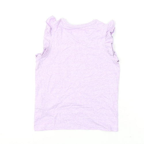 Marks and Spencer Girls Purple Polyester Basic T-Shirt Size 5-6 Years Round Neck Pullover - Ruffled Shoulder