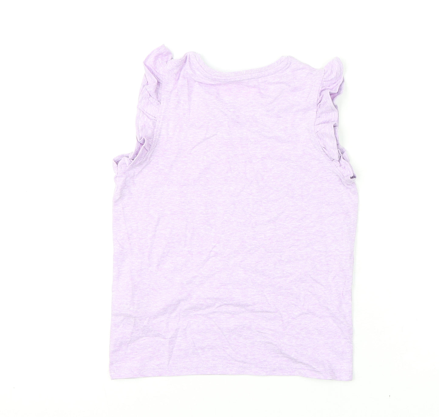 Marks and Spencer Girls Purple Polyester Basic T-Shirt Size 5-6 Years Round Neck Pullover - Ruffled Shoulder