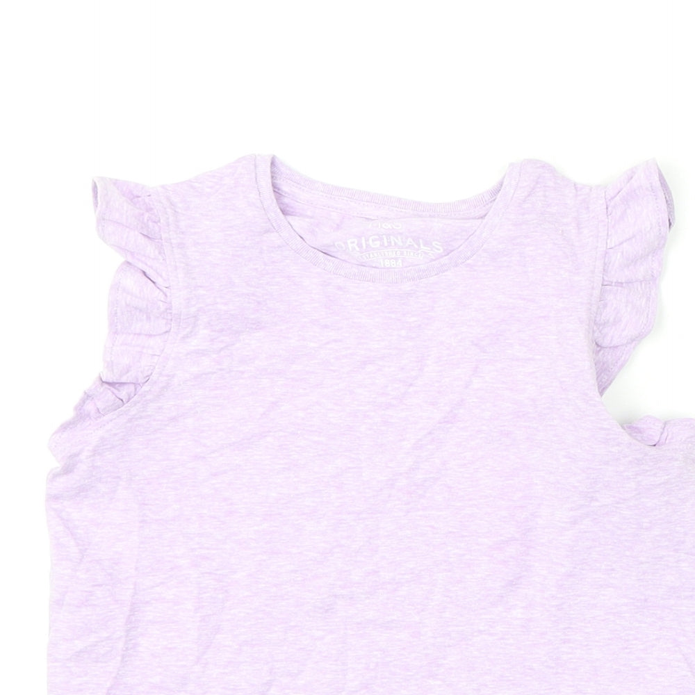 Marks and Spencer Girls Purple Polyester Basic T-Shirt Size 5-6 Years Round Neck Pullover - Ruffled Shoulder