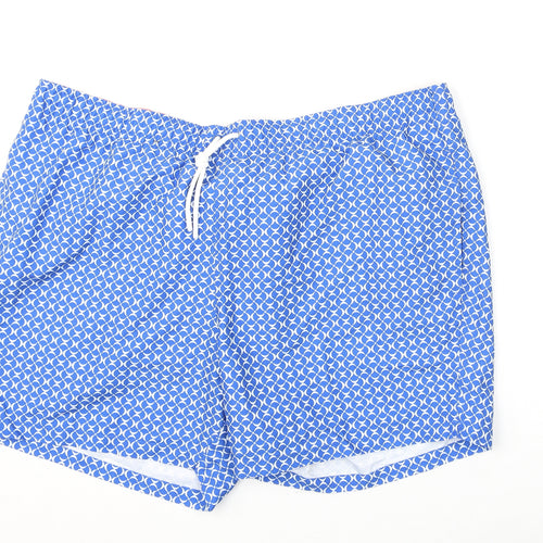 Marks and Spencer Mens Blue Geometric Polyester Bermuda Shorts Size 3XL L6 in Regular Drawstring - Swim Shorts