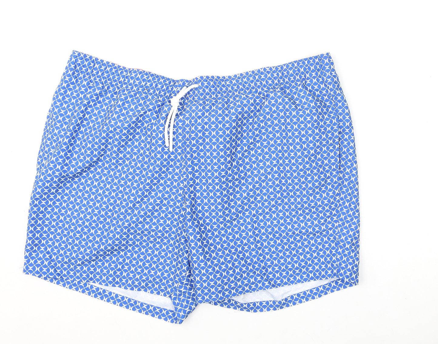 Marks and Spencer Mens Blue Geometric Polyester Bermuda Shorts Size 3XL L6 in Regular Drawstring - Swim Shorts