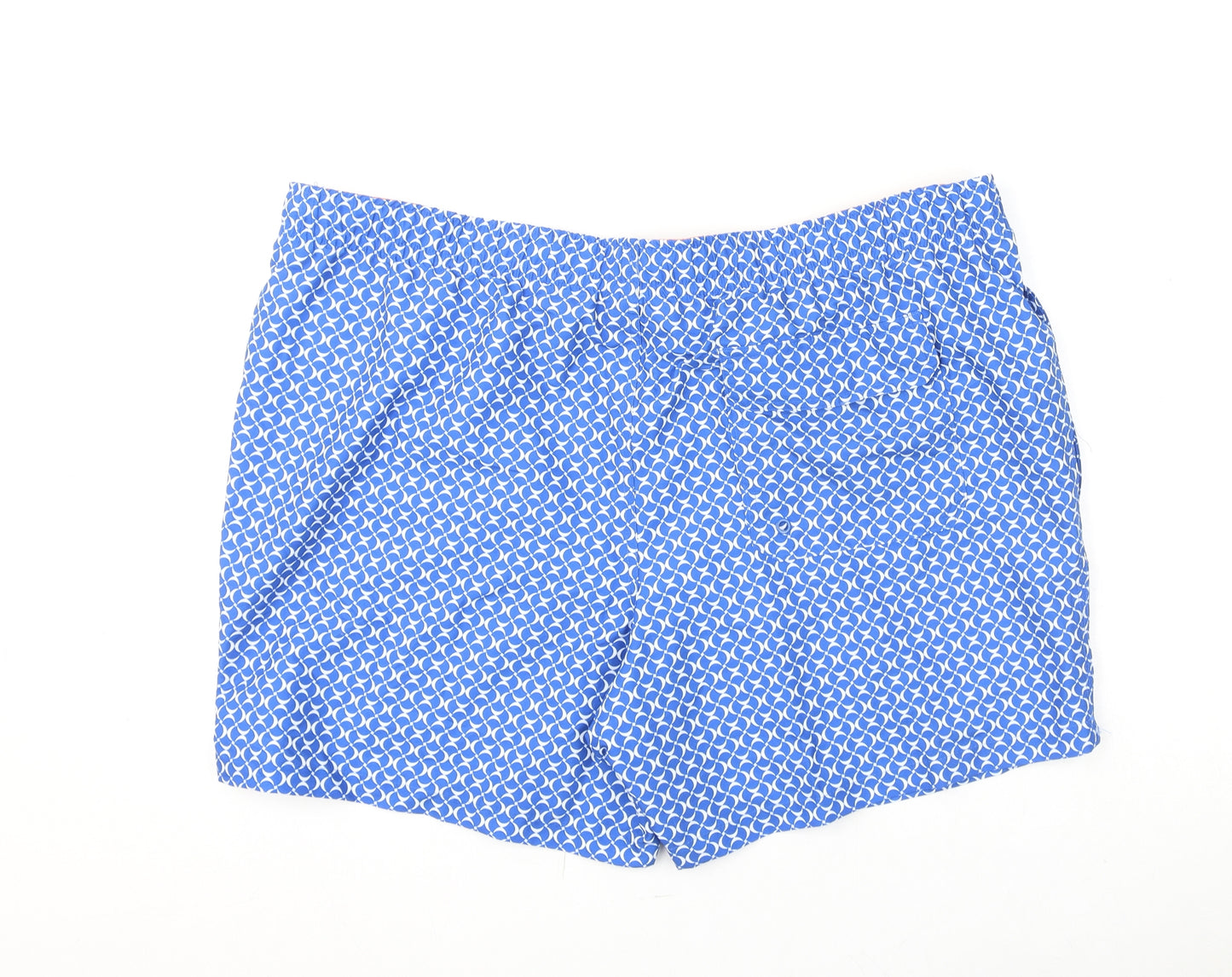 Marks and Spencer Mens Blue Geometric Polyester Bermuda Shorts Size 3XL L6 in Regular Drawstring - Swim Shorts