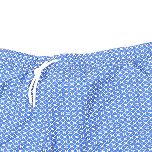 Marks and Spencer Mens Blue Geometric Polyester Bermuda Shorts Size 3XL L6 in Regular Drawstring - Swim Shorts
