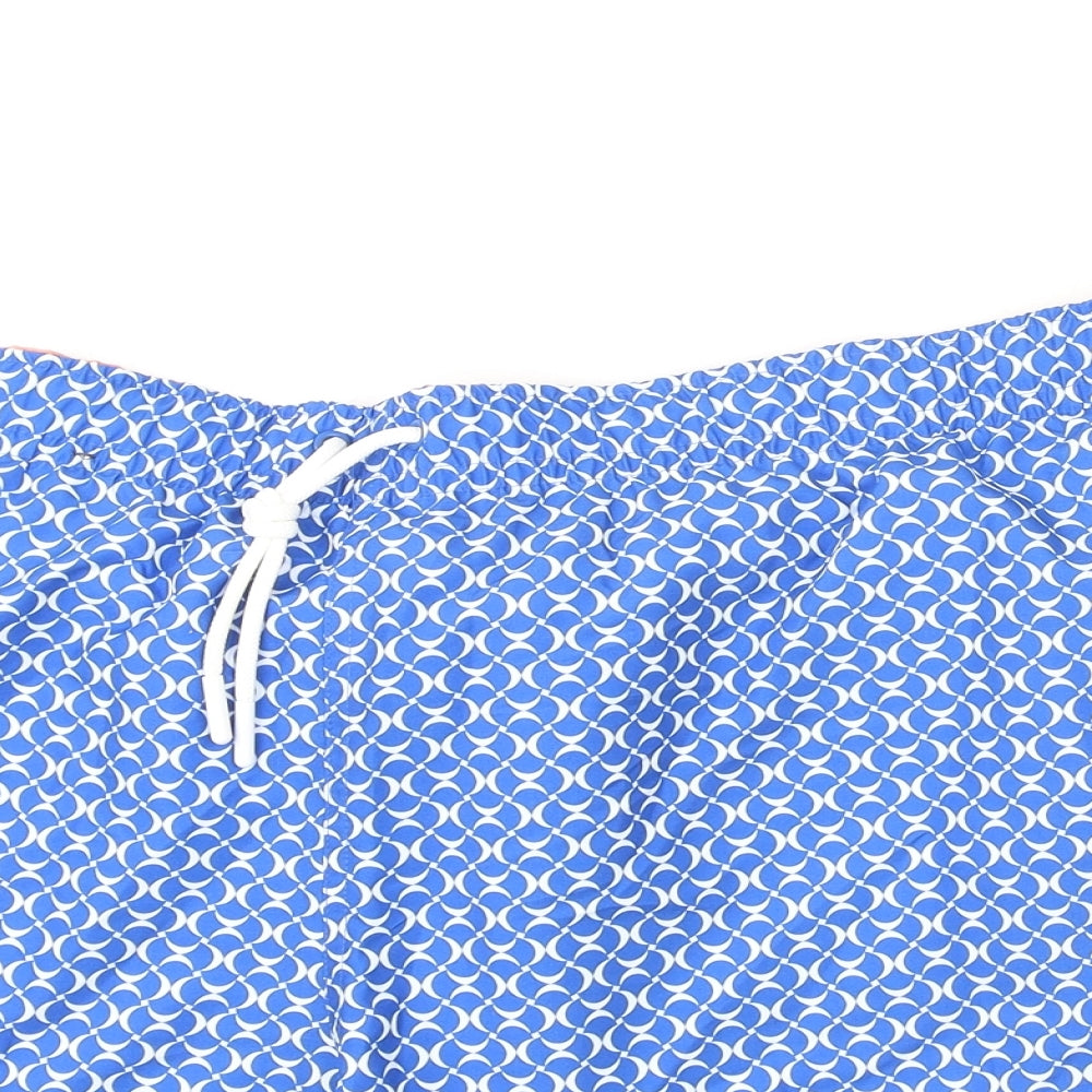 Marks and Spencer Mens Blue Geometric Polyester Bermuda Shorts Size 3XL L6 in Regular Drawstring - Swim Shorts