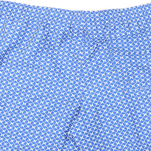 Marks and Spencer Mens Blue Geometric Polyester Bermuda Shorts Size 3XL L6 in Regular Drawstring - Swim Shorts