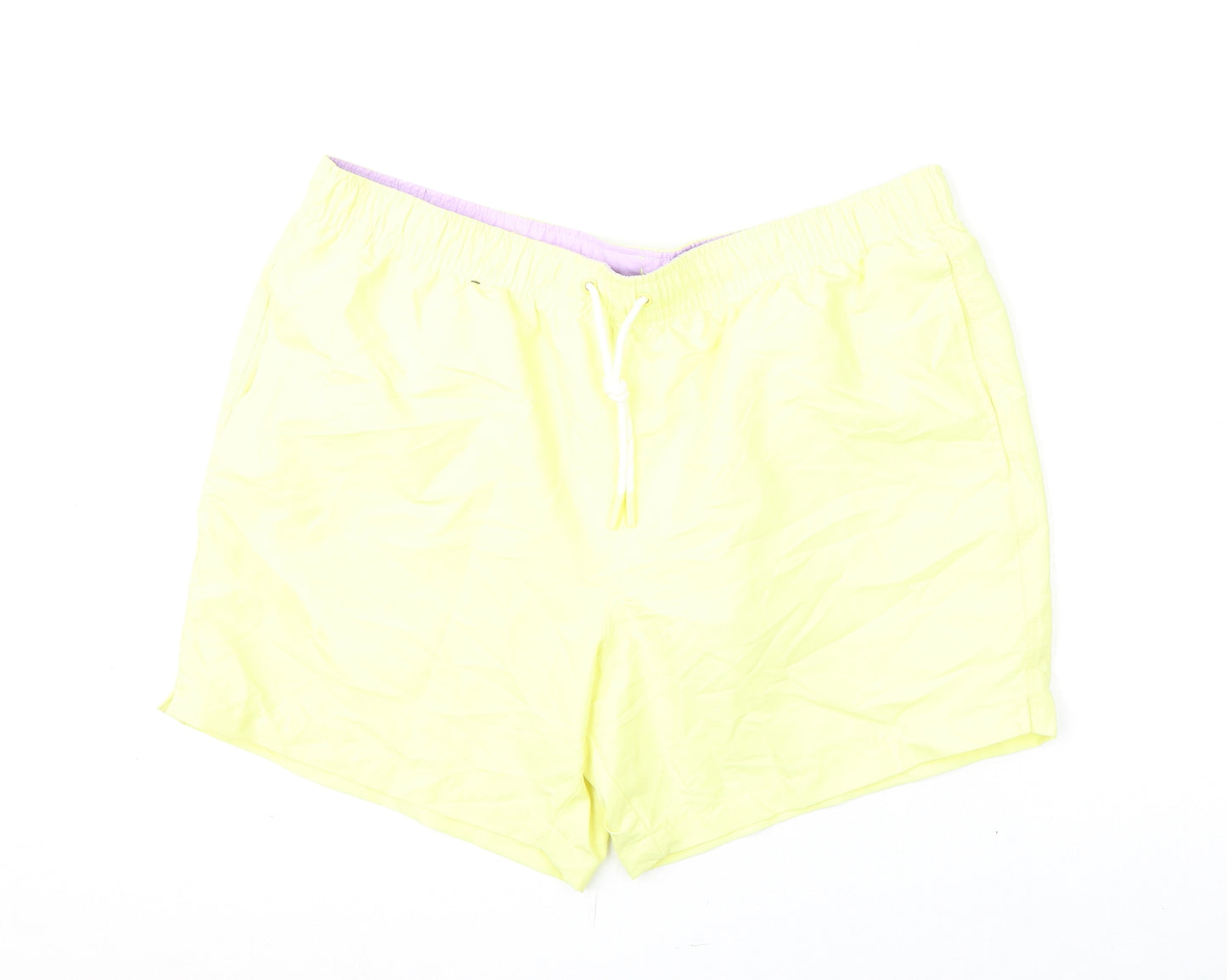 Marks and Spencer Mens Yellow Polyester Bermuda Shorts Size XL L6 in Regular Drawstring - Swim Shorts