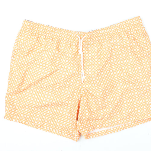Marks and Spencer Mens Orange Geometric Polyester Bermuda Shorts Size 2XL L6 in Regular Drawstring - Swim Shorts
