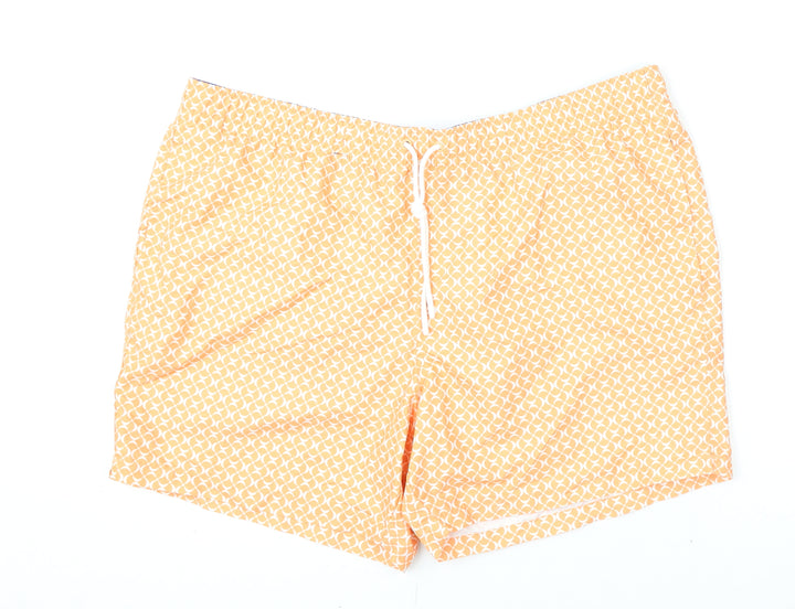 Marks and Spencer Mens Orange Geometric Polyester Bermuda Shorts Size 2XL L6 in Regular Drawstring - Swim Shorts