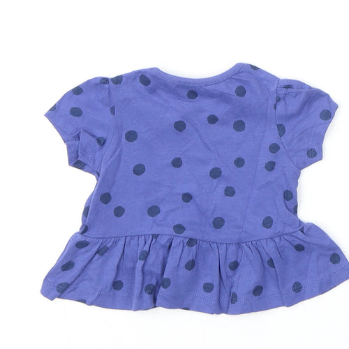 Marks and Spencer Girls Blue Polka Dot 100% Cotton Basic T-Shirt Size 0-3 Months Round Neck Snap