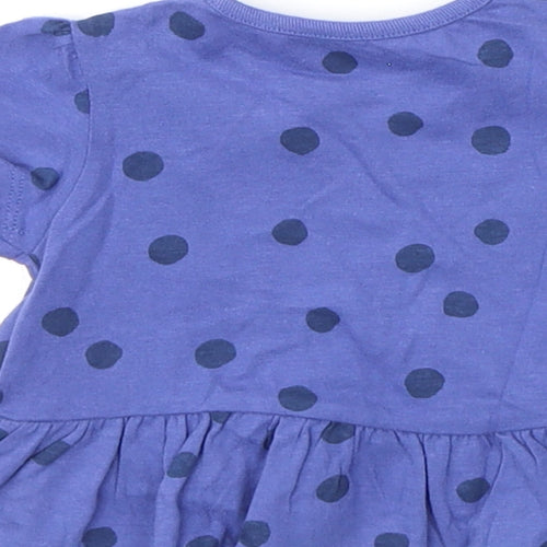 Marks and Spencer Girls Blue Polka Dot 100% Cotton Basic T-Shirt Size 0-3 Months Round Neck Snap