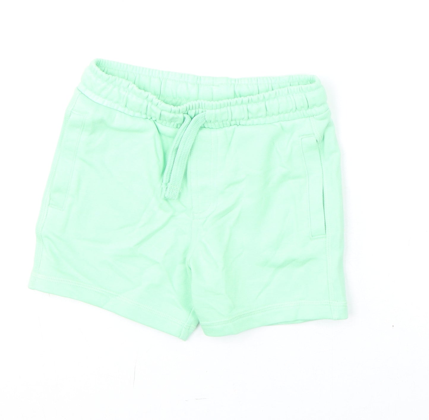 Marks and Spencer Boys Green Cotton Sweat Shorts Size 3-4 Years Regular Drawstring
