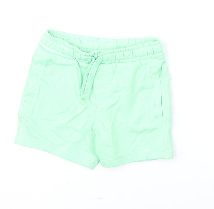 Marks and Spencer Boys Green Cotton Sweat Shorts Size 3-4 Years Regular Drawstring