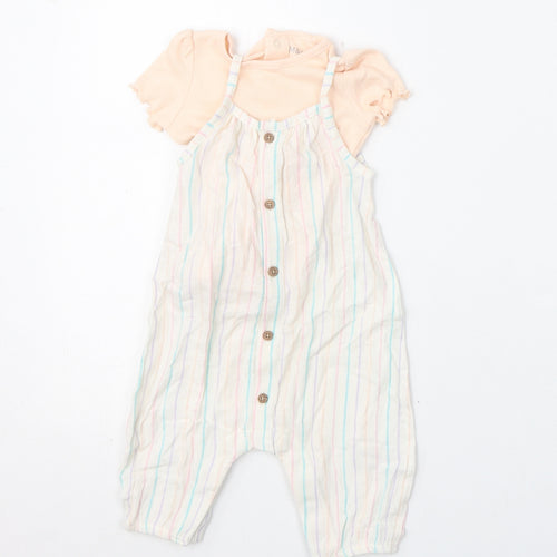 Marks and Spencer Girls Multicoloured Striped Viscose Romper Outfit/Set Size 3-6 Months Snap