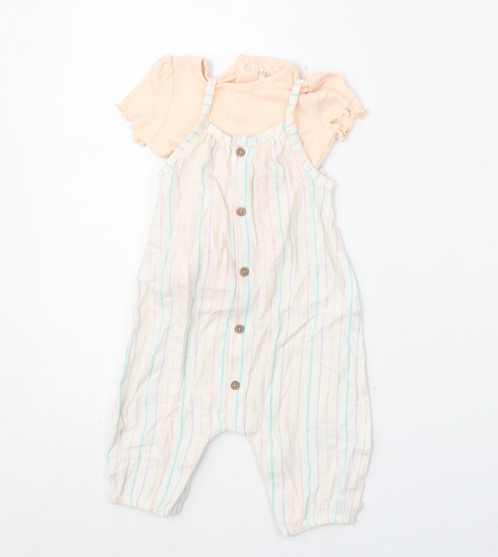 Marks and Spencer Girls Multicoloured Striped Viscose Romper Outfit/Set Size 3-6 Months Snap