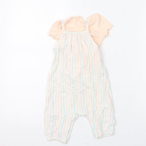 Marks and Spencer Girls Multicoloured Striped Viscose Romper Outfit/Set Size 3-6 Months Snap